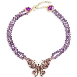 EYE CANDY LA Luxe Leah Butterfly Metal Alloy Agate & Glass Crystal Stmt Necklace